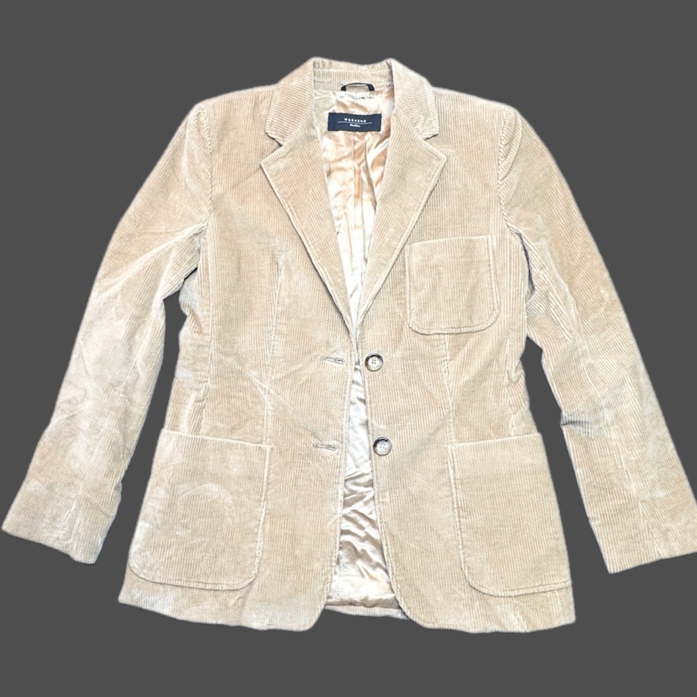 Vtg Weekend Max Mara Stretch Corduroy Blazer Womens 6 Camel Italy Patch Pockets